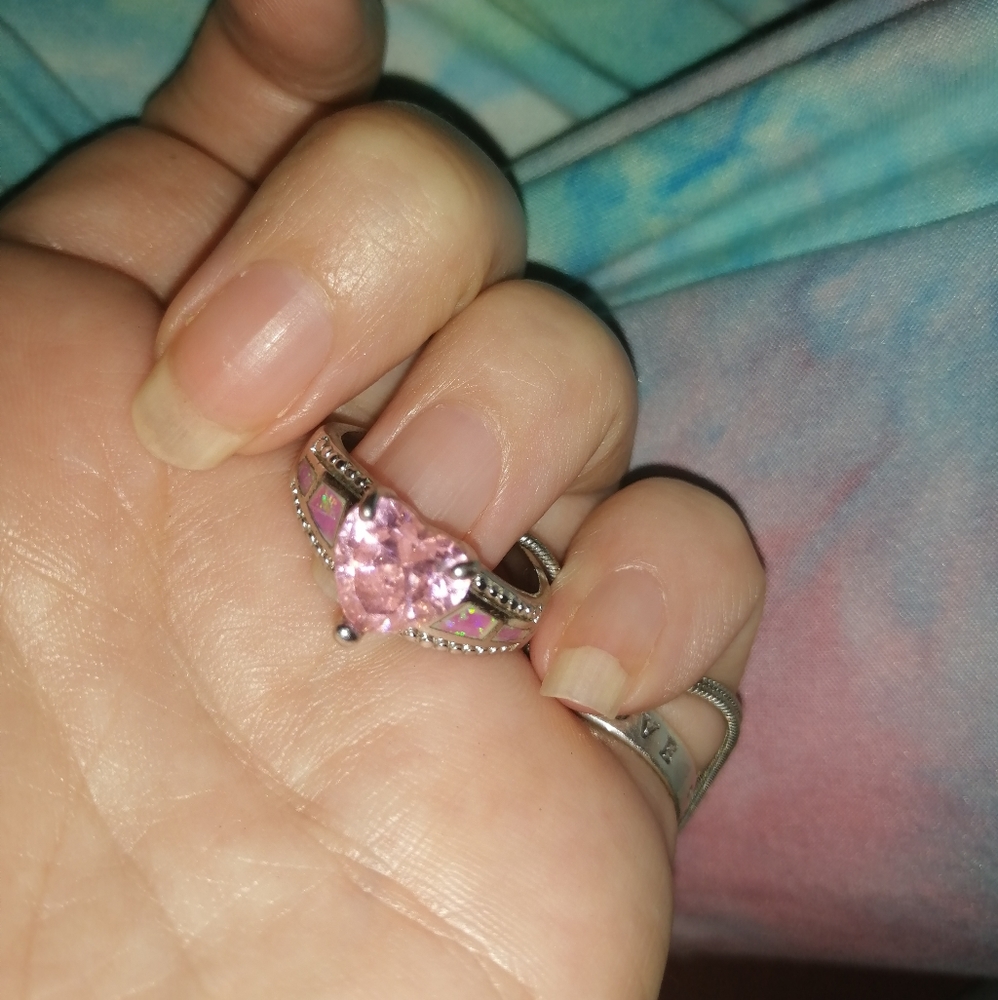 Sterling silver pink heart ring